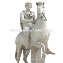 western style famous city garden decoration stone marble horse with ridding man for park piazza